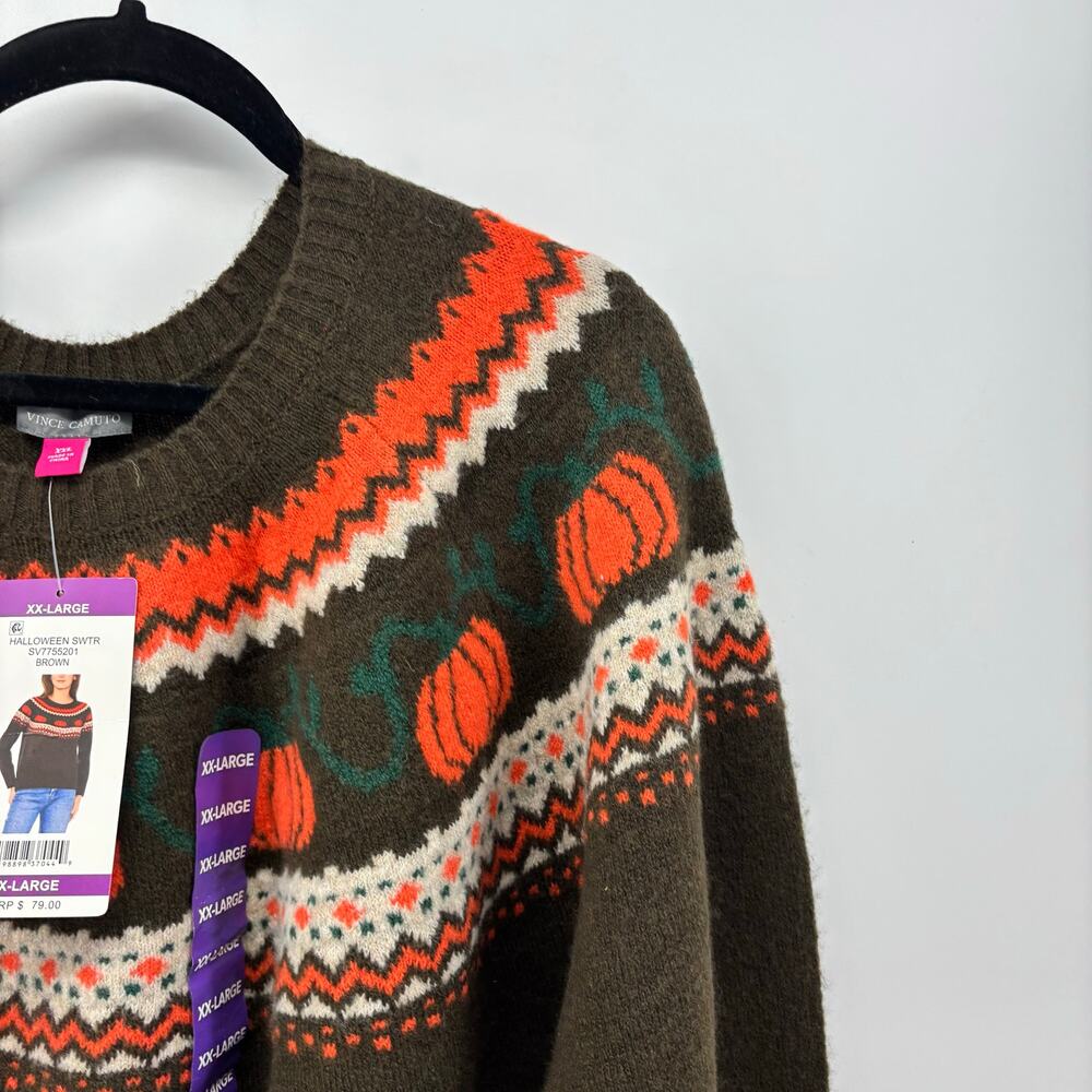 Vince Camuto Sz XXL Womens Sweater Thanksgiving Pumpkin Fair Isle Crewneck - Picture 14 of 16